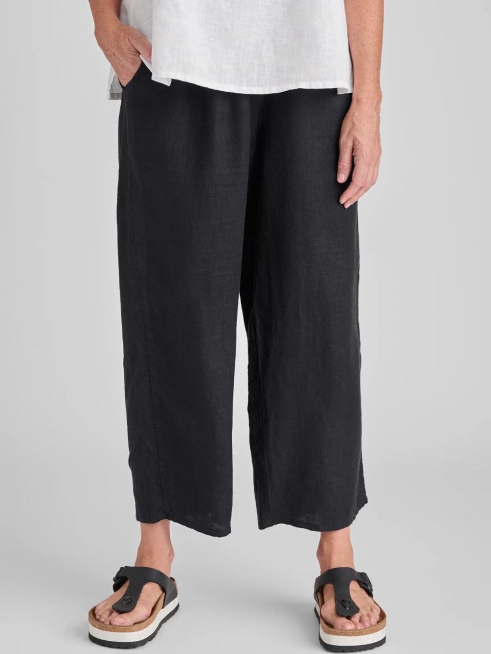 FLAX Women’s Black Linen Wide-Leg Cropped Pants sz S